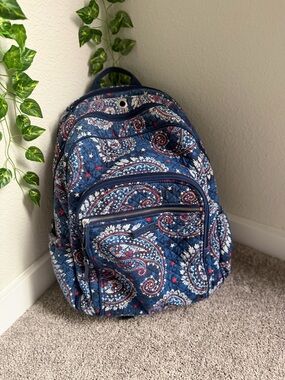 Vera Bradley Quilted Paisley Backpack – Navy, White & Red